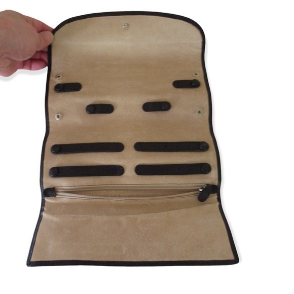Graphic Image Travel Jewelry Roll-up Case Black Leather - Picture 1 of 9